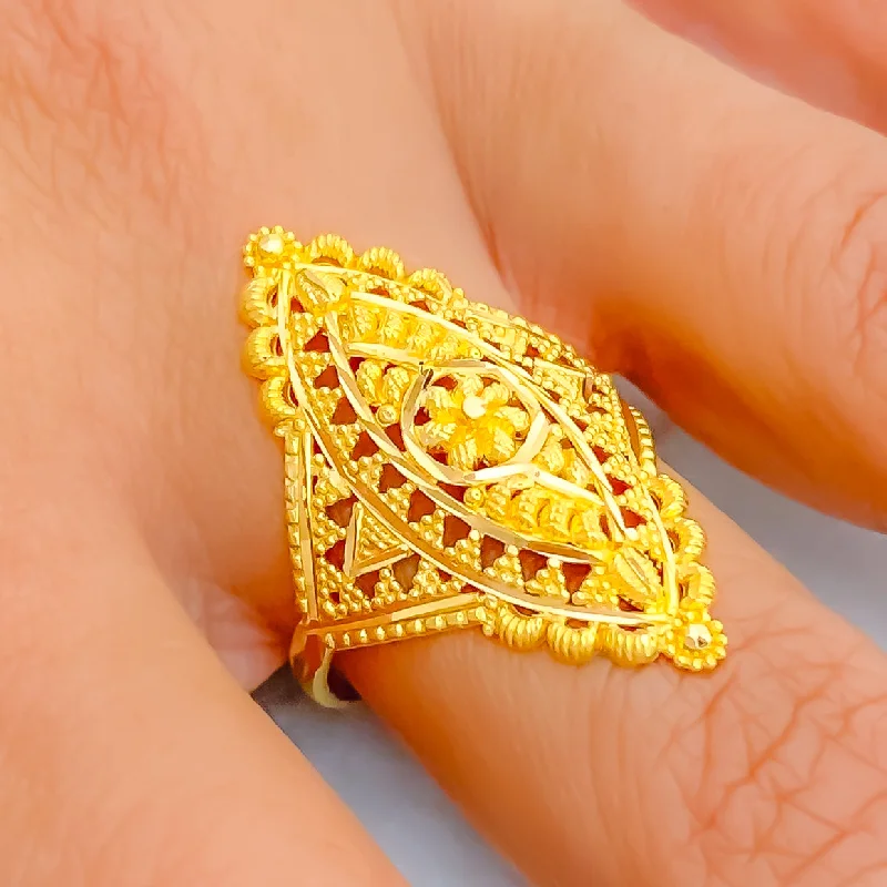 Women’s large diamond ring-Geometric Accented 22K Gold Ring