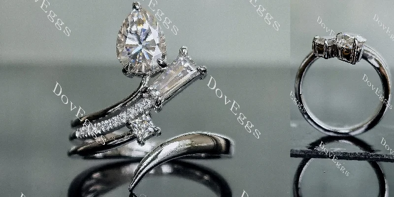 Women’s platinum engagement rings-Doveggs pear art deco moissanite engagement ring