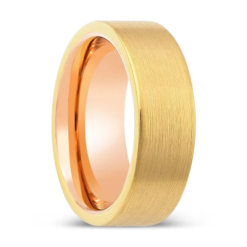 Women’s vintage diamond ring-MILLERVILLE | Rose Gold Ring, Gold Tungsten Ring, Brushed, Flat