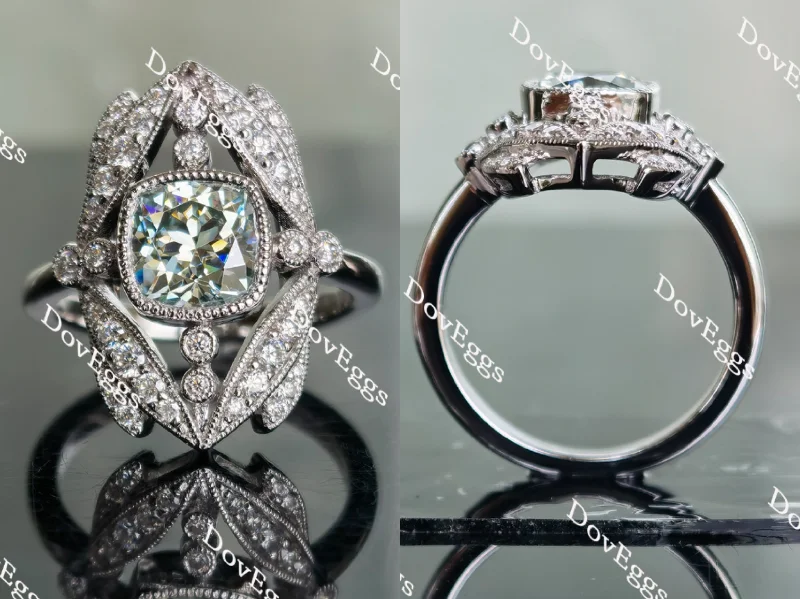 Women’s three-stone engagement rings-Doveggs peacock blue cushion art deco moissanite engagement ring for women