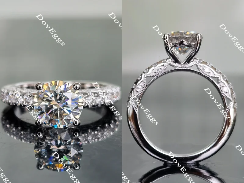 Women’s affordable diamond engagement rings-Doveggs round half eternity pave moissanite engagement ring