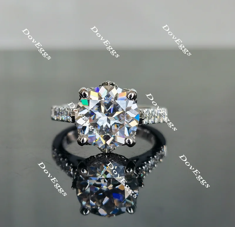 Women’s engagement rings with colored diamonds-Doveggs round floral pave moissanite engagement ring