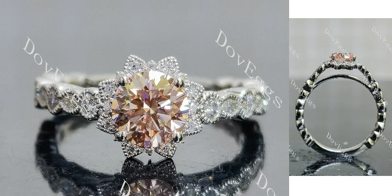 Women’s engagement rings with emeralds-Doveggs round halo floral vintage colored gem engagement ring(engagement ring only)