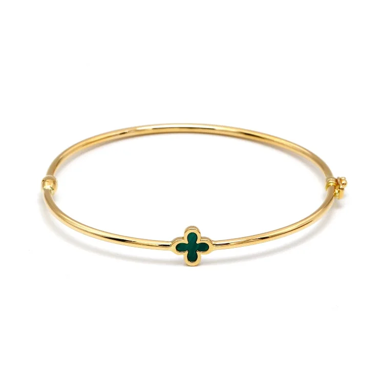 Women’s statement bangles-Real Gold Green Clover Bangle GZJVN (Size 15) 0231 BA1599