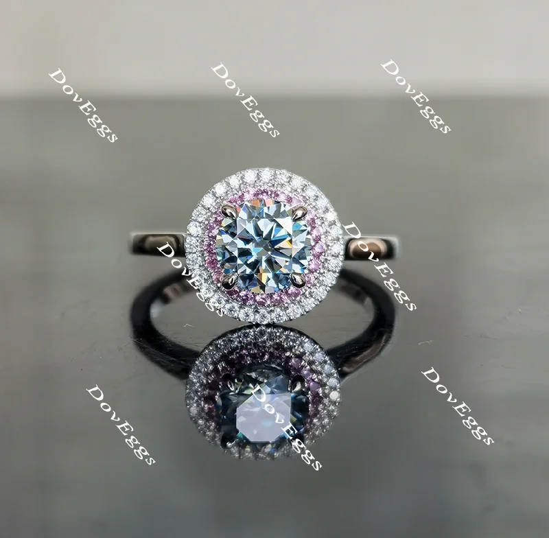 Women’s engagement rings with emeralds-Doveggs round smokey spark grey halo moissanite engagement ring