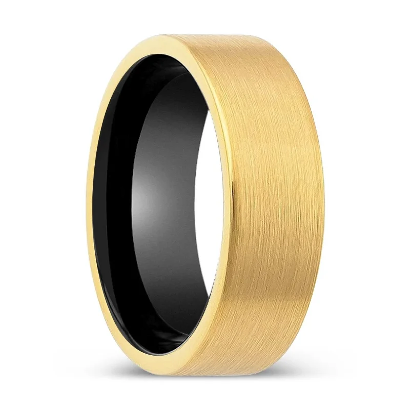 Women’s silver wedding ring-WAVEMEET | Black Ring, Gold Tungsten Ring, Brushed, Flat