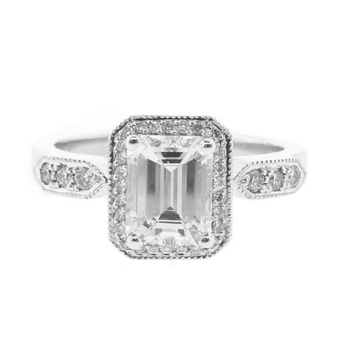 Women’s round engagement rings-Deco White Diamond Ring