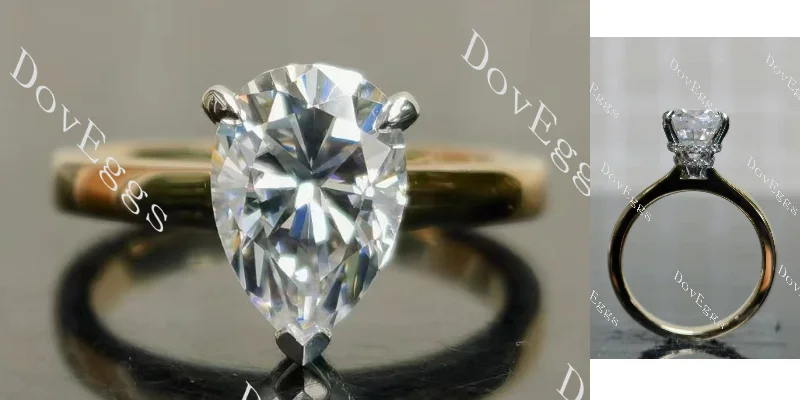 Women’s platinum diamond engagement rings-Doveggs pear pave hidden halo moissanite engagement ring