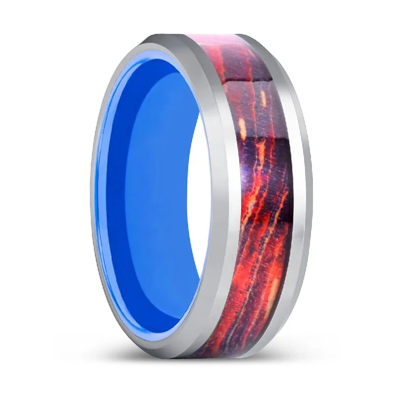 Women’s vintage engagement ring-CLESTRIA | Blue Tungsten Ring, Galaxy Wood Inlay Ring, Silver Edges