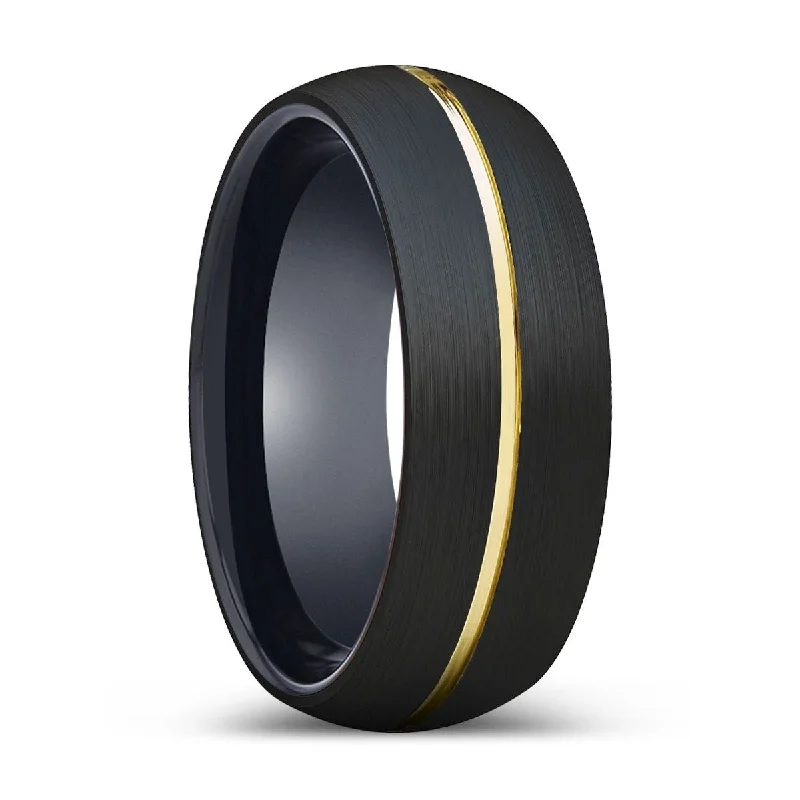 Women’s multi-stone engagement ring-JAKUB | Black Ring, Black Tungsten Ring, Gold Groove, Domed