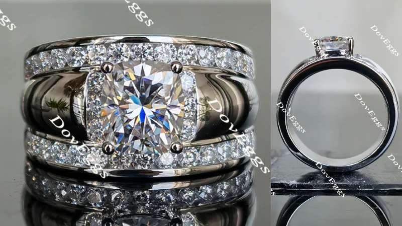 Women’s multi-stone engagement rings-Beloved cushion half eternity moissanite engagement ring