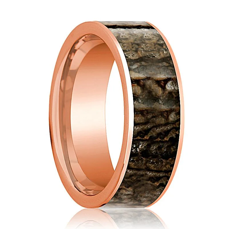 Women’s wedding rings for women-TYRANNOTITAN | 14k Rose Gold Brown Dinosaur Bone Inlay