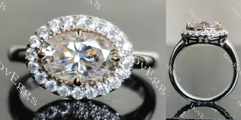 Women’s engagement rings for all occasions-The SANDS oval halo moissanite engagement ring