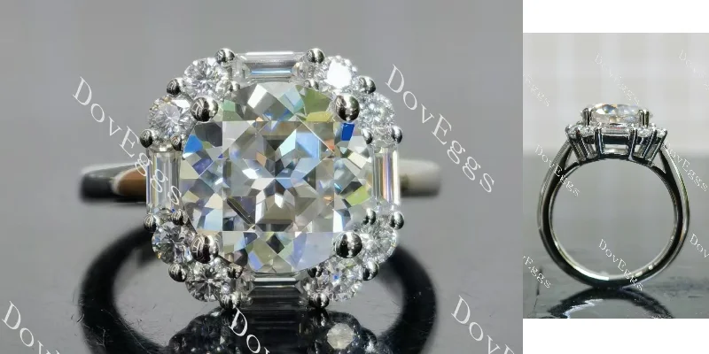 Women’s white gold engagement rings-Doveggs round halo vintage moissanite engagement ring