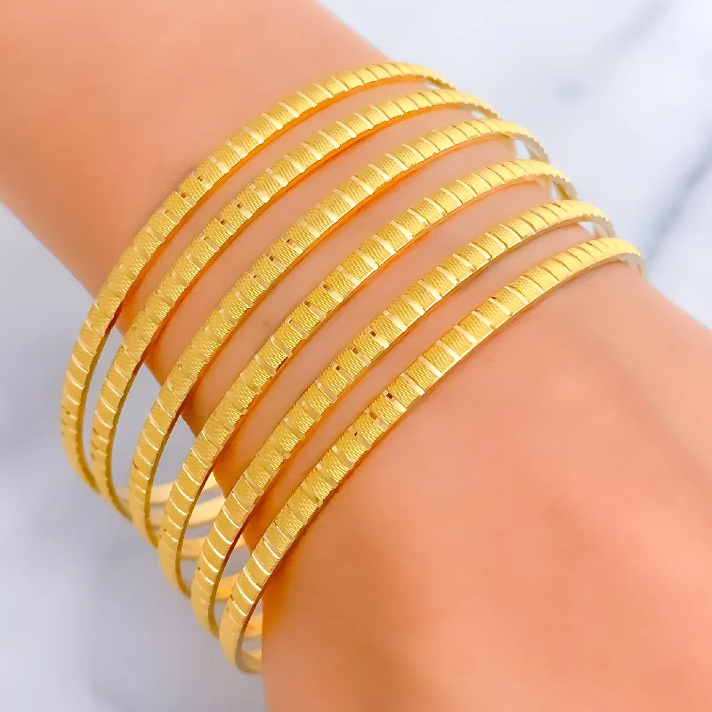 Women’s crystal bracelet-Bold Stately Striped 22k Gold Bangle Set