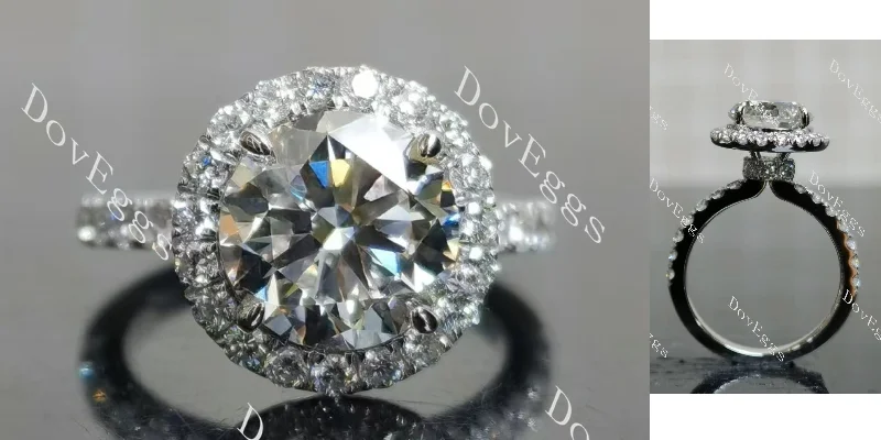 Women’s custom-made engagement rings-Doveggs round vintage halo pave half eternity moissanite engagement ring