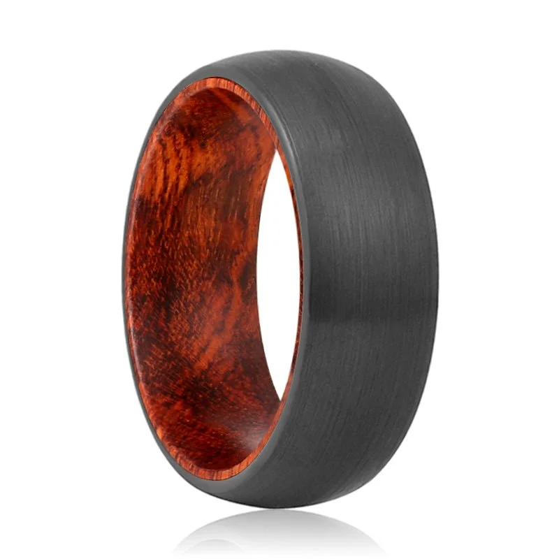 Women’s engagement rings with modern setting-KNOT | Snake Wood, Black Tungsten Ring, Brushed, Domed