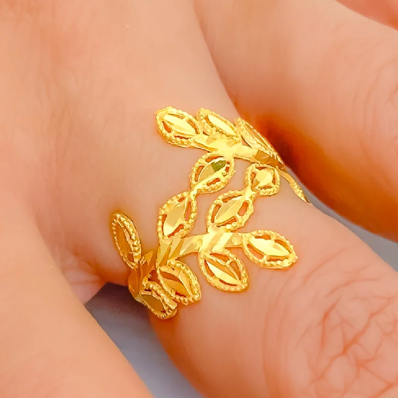 Women’s unique promise ring-Gorgeous Overlapping 21k Gold Leaf Ring