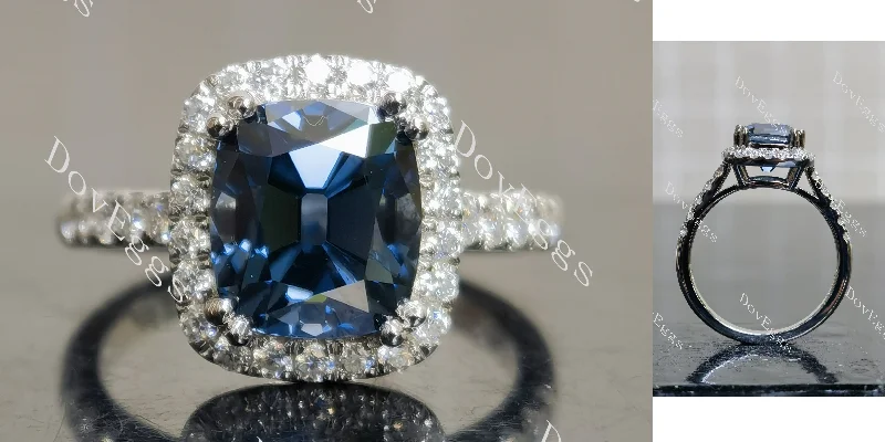 Women’s square engagement rings-Doveggs cushion halo twilight blue moissanite engagement ring