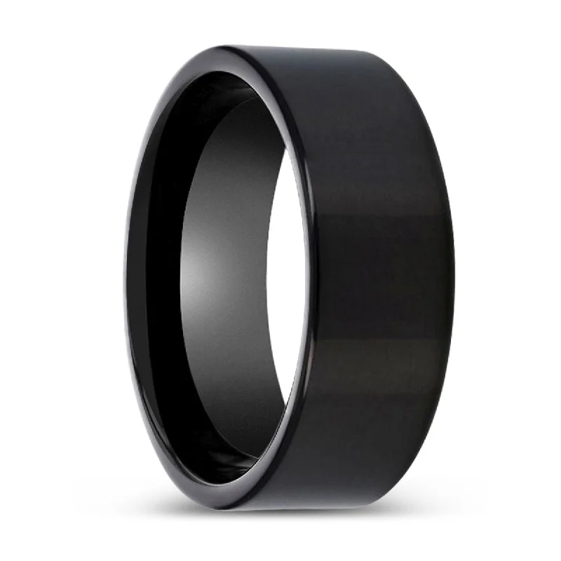 Women’s oval engagement ring-BURNSLEY | Black Ring, Black Tungsten Ring, Shiny, Flat