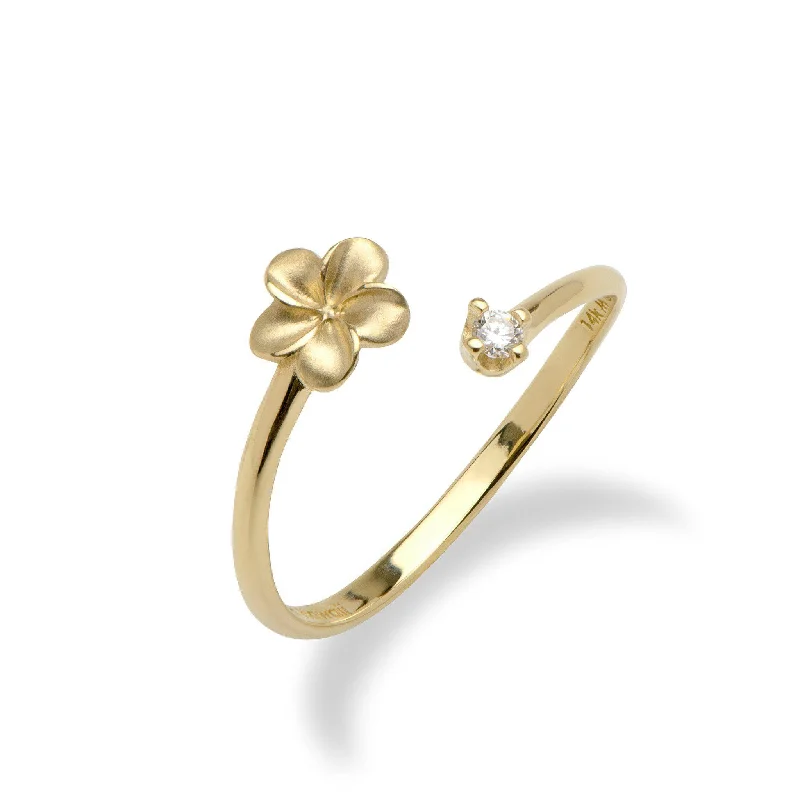 Women’s radiant-cut engagement rings-Plumeria Ring in Gold with Diamond - 6mm