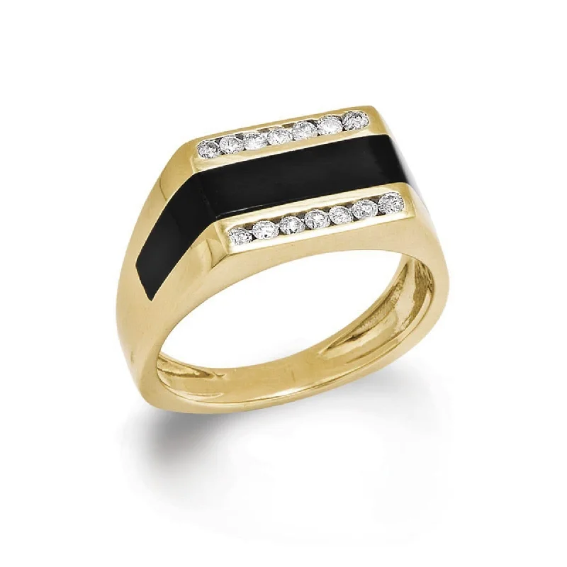 Women’s delicate engagement rings-Black Coral Ring in Gold with Diamonds - 10mm