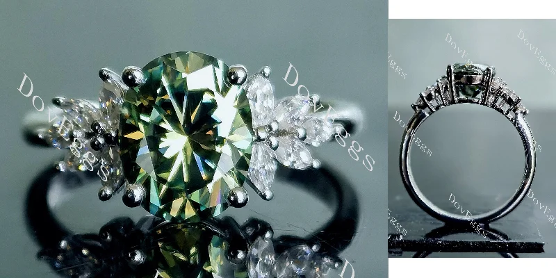 Women’s multi-stone engagement rings-Doveggs oval floral colored moissanite engagement ring