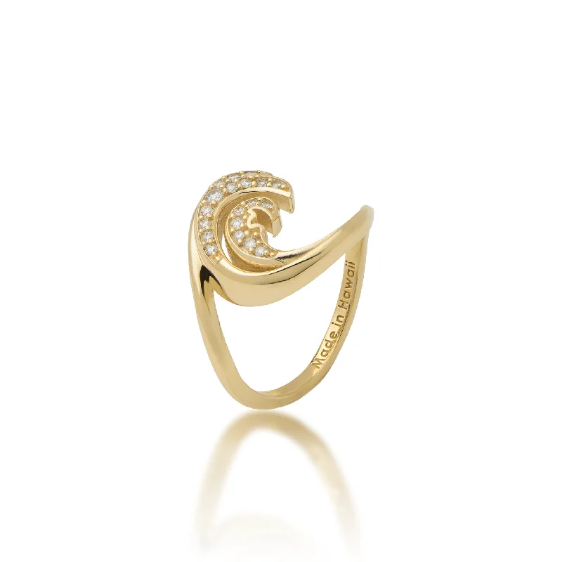 Women’s delicate engagement rings-Nalu Ring in Gold with Diamonds - 15mm