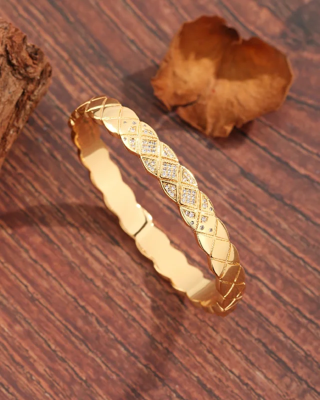 Women’s adjustable cuff bracelet-Basic Luxurious Classic Style Argyle Lingge Copper Plating Inlay Zircon 18k Gold Plated Bangle