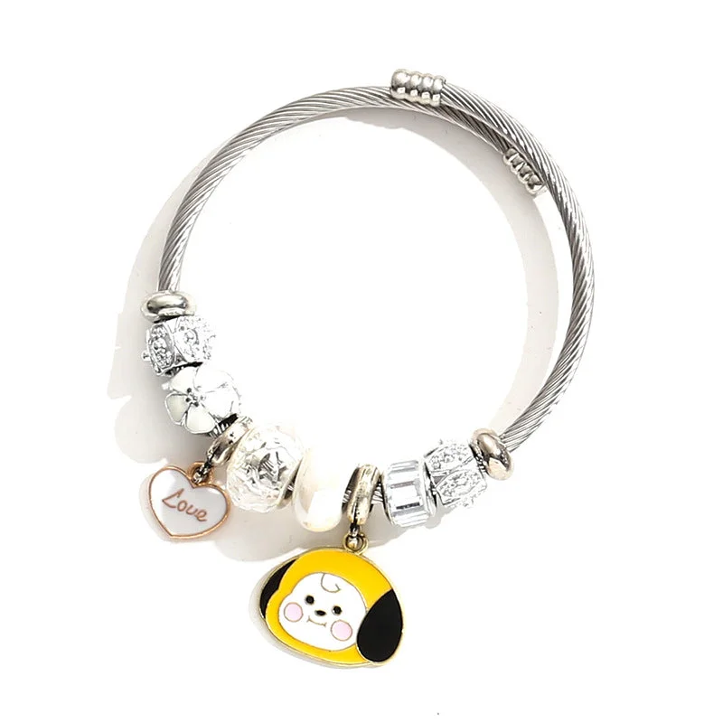 Women’s statement bangles-Simple Style Cartoon Character Stainless Steel Patchwork Bangle 1 Piece