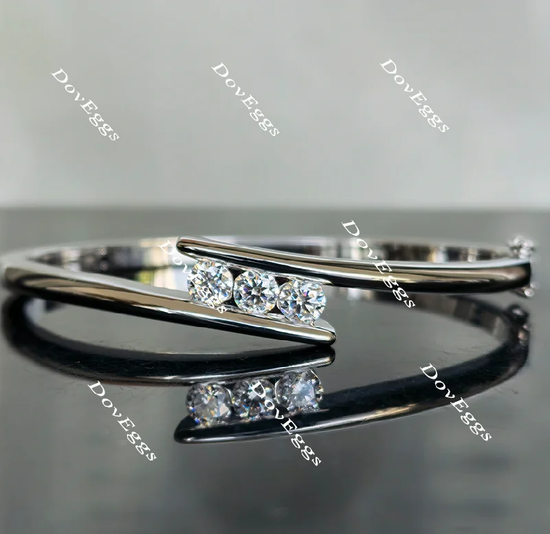 Women’s silver cuff bangles-Doveggs three stone moissanite/lab grown diamond bangle