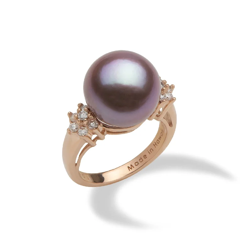 Women’s timeless engagement rings-Ultraviolet Freshwater Pearl Ring in Rose Gold with Diamonds - 12-13mm