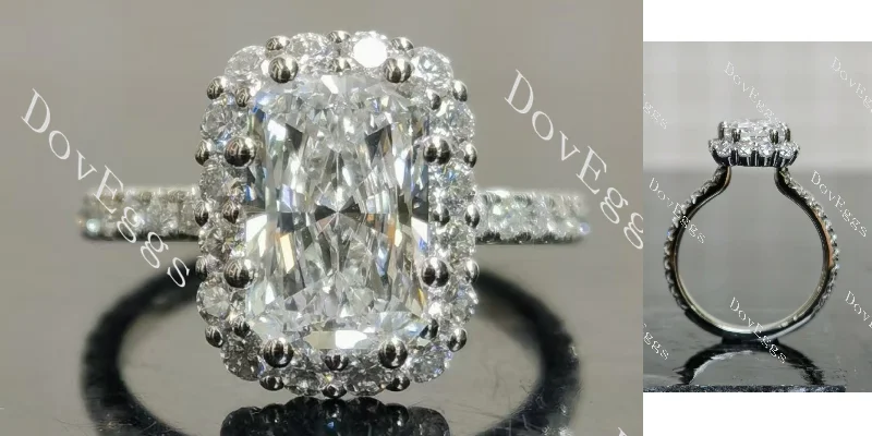 Women’s custom-made engagement rings-Doveggs radiant halo pave moissnaite engagement ring