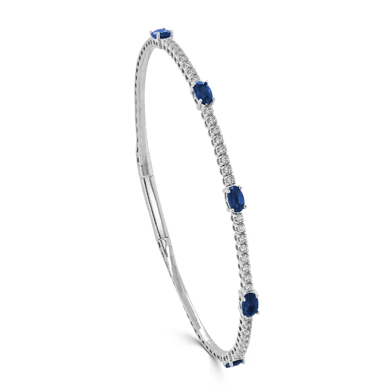 Women’s floral charm bracelet-14K Gold Diamond & Sapphire Flexible Station Bangle