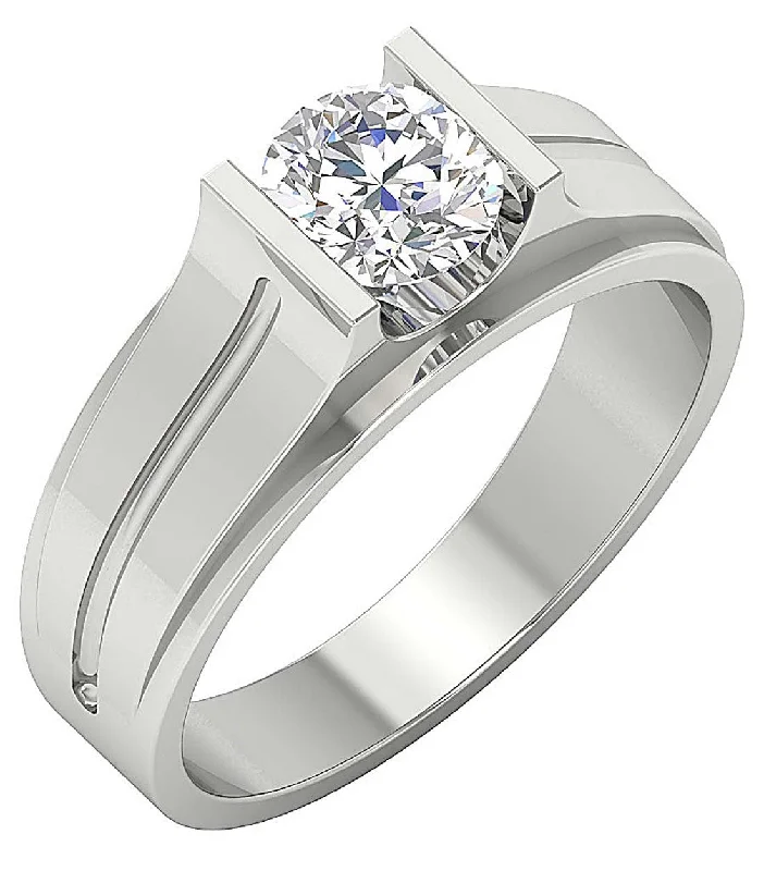 Women’s antique diamond engagement rings-The Augustine Round Brilliant Cut Solitaire Diamond Mens Engagement Ring