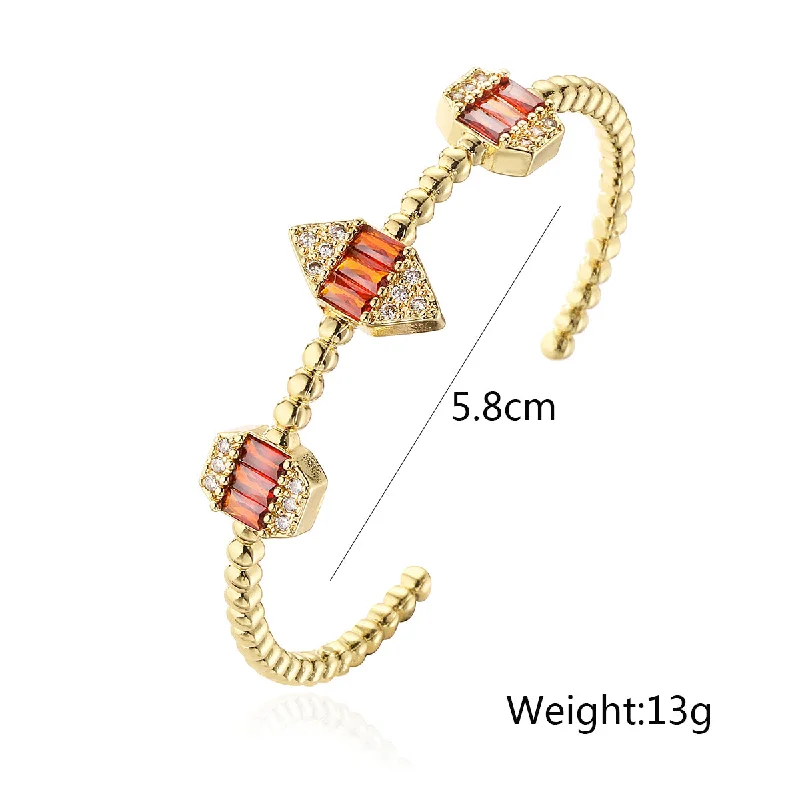 Women’s beaded charm bracelet-Ig Style Simple Style Geometric Copper Plating Inlay Zircon 18k Gold Plated Bangle