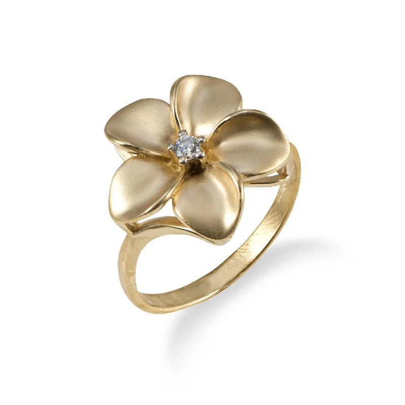 Women’s engagement rings for all occasions-Plumeria Ring in Gold with Diamond - 16mm