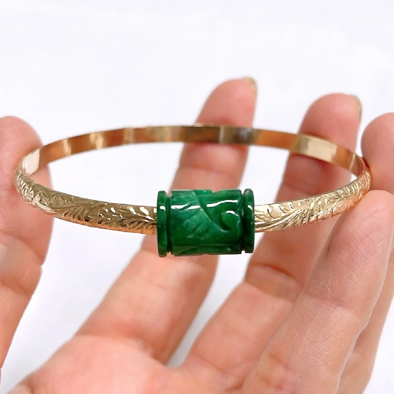 Women’s casual bracelet-Bangle ALII - Tube carved jade bead (B567)