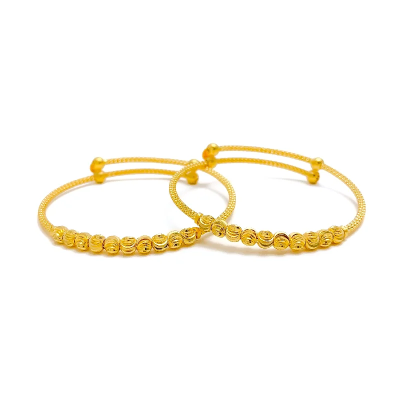 Women’s statement bangles-Wavy Multi-Bead 22k Gold Adjustable Baby Bangle Pair