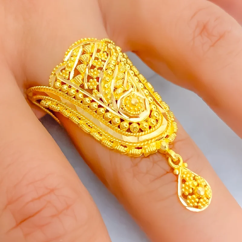 Women’s engagement rings with intricate details-Fancy Unique 22K Gold Vanki Ring