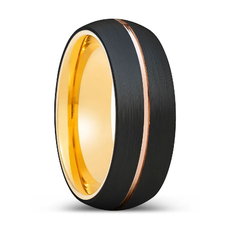 Women’s engagement ring with big stone-LUCENT | Gold Ring, Black Tungsten Ring, Rose Gold Groove, Domed