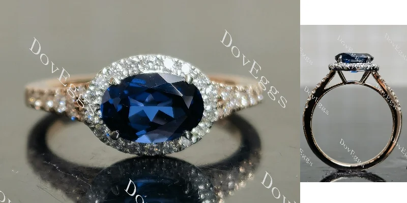 Women’s black diamond engagement rings-Doveggs oval halo colored gem engagement ring