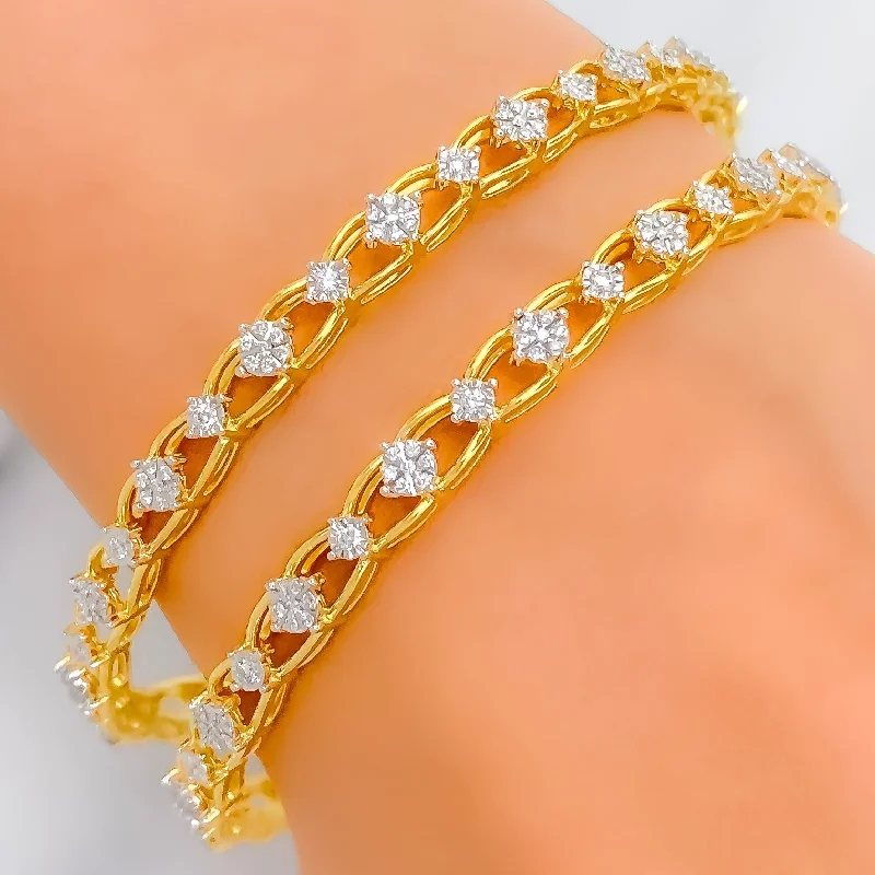 Women’s stretchy bracelet-Delightful Delicate Diamond + 18k Gold Bangle