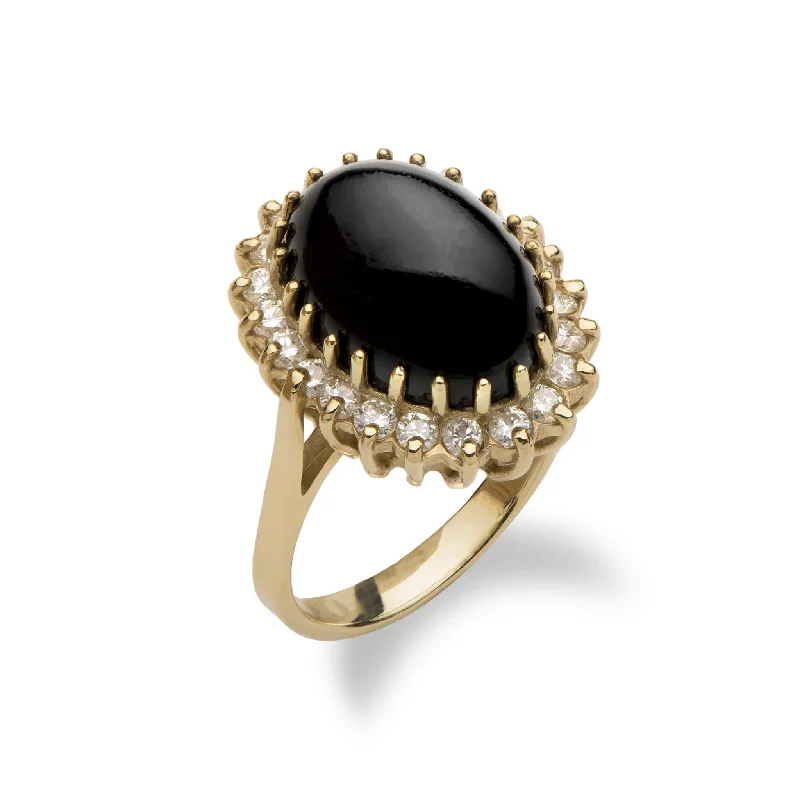 Women’s pear-shaped engagement rings-Princess Ka‘iulani Black Coral Ring in Gold with Diamonds - 14mm