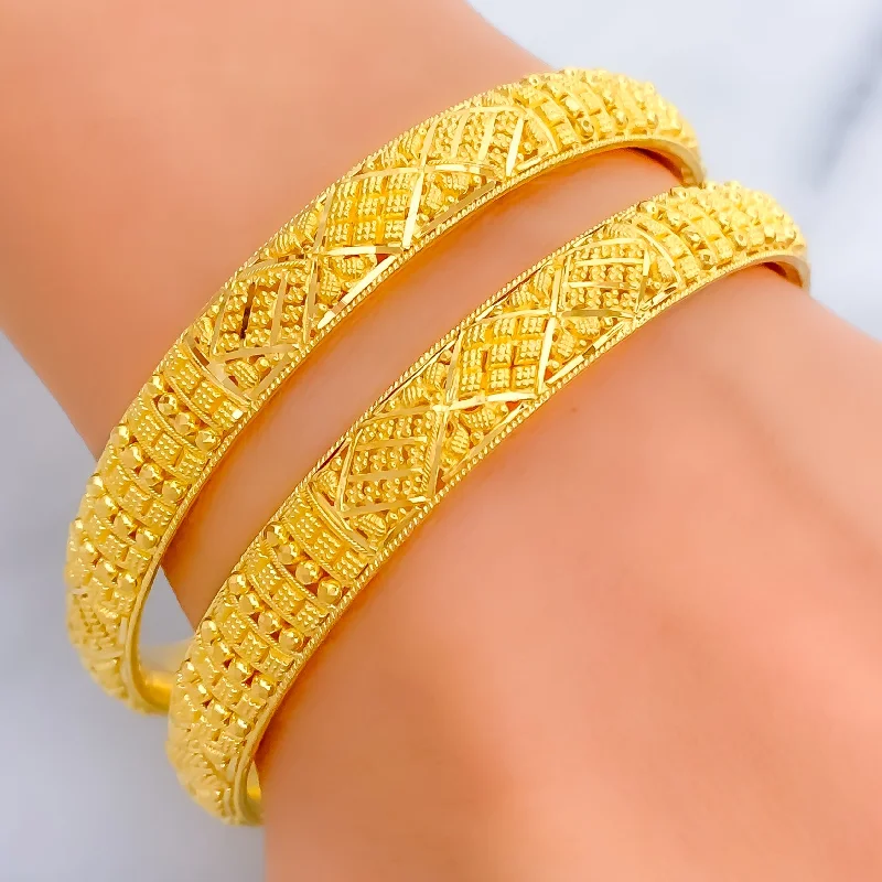 Women’s infinity bracelet-Flawless Ornamental 22k Gold Bangle Pair