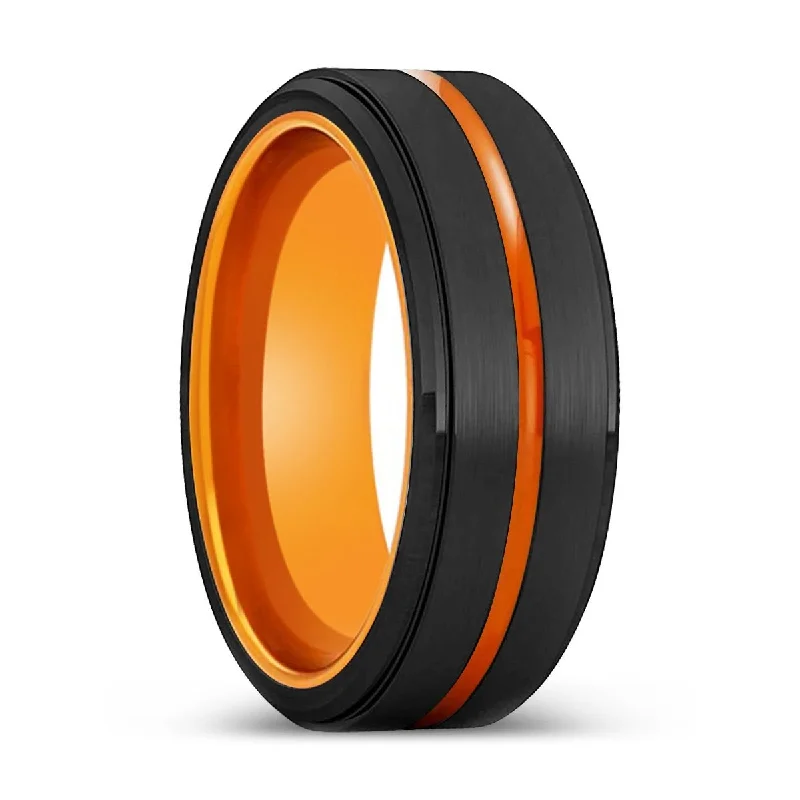 Women’s eternity diamond ring-BAYAMON | Orange Ring, Black Tungsten Ring, Orange Groove, Stepped Edge