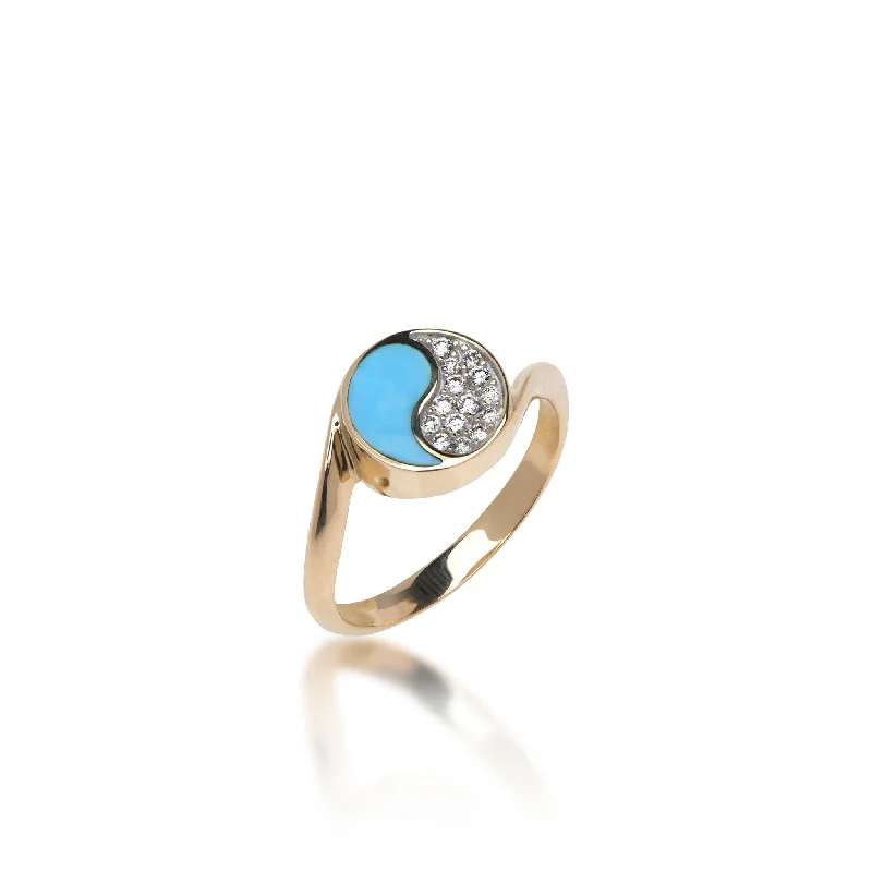 Women’s yellow gold engagement rings-Yin Yang Turquoise Ring in Gold with Diamonds - 10mm