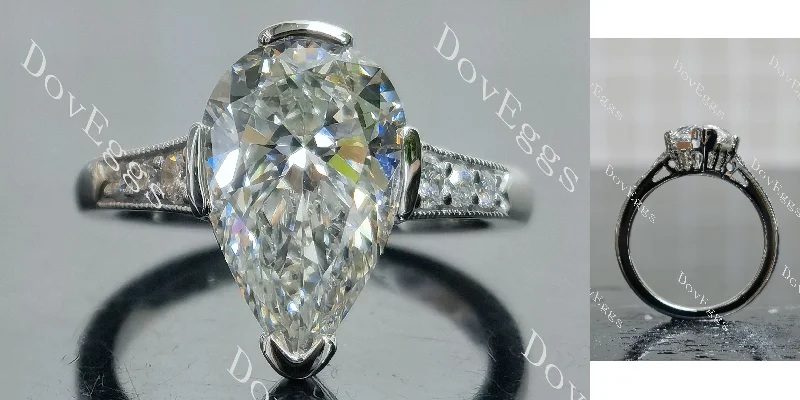 Women’s square engagement rings-Doveggs pear pave art deco moissanite engagement ring