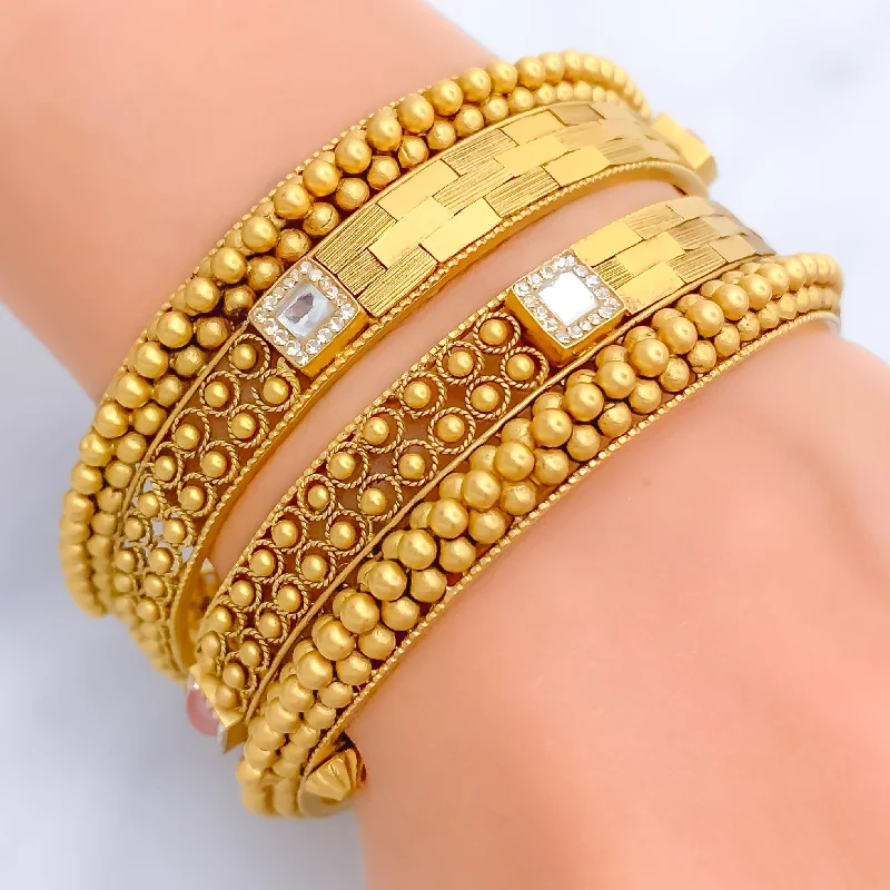 Women’s statement bracelet-Opulent Palatial 22k Gold Antique Bangle Pair