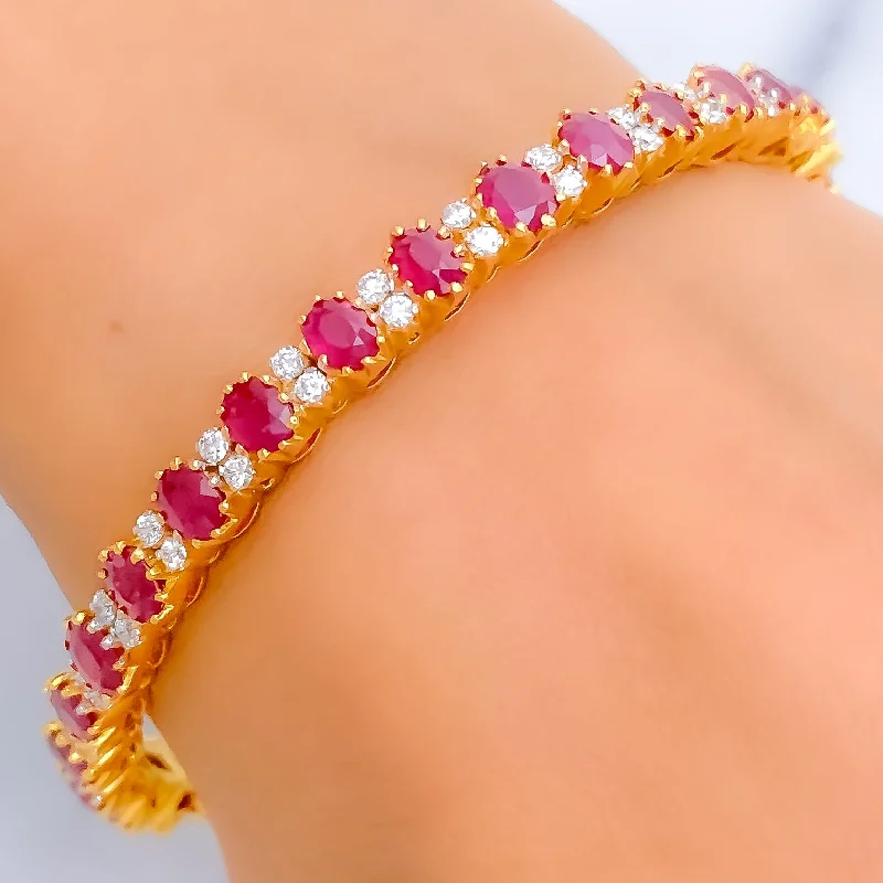 Women’s diamond bangle-Royal Alternating Ruby Diamond + 18k Gold Bangle